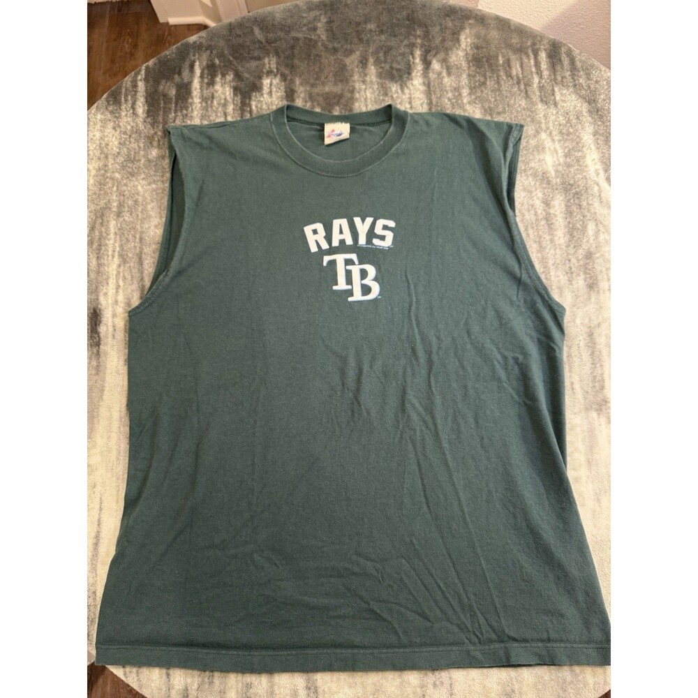 Vintage 2009 Majestic Tampa Bay Devil Rays Cutoff Tank Top ! MLB Made In USA
